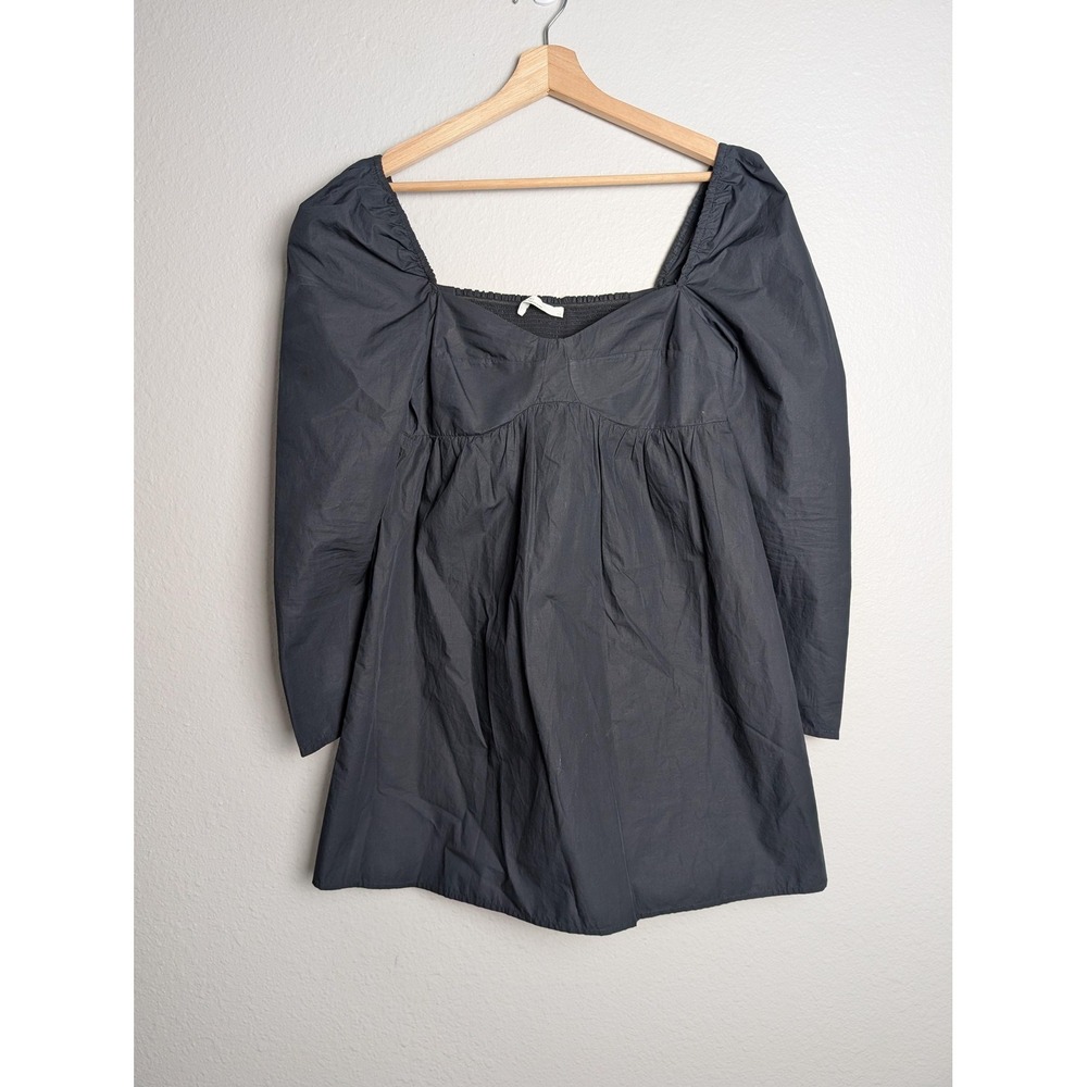 OAK + FORT Dress‎ Womens 1 Black Short Square Neck Long Puff Sleeve Smocked
